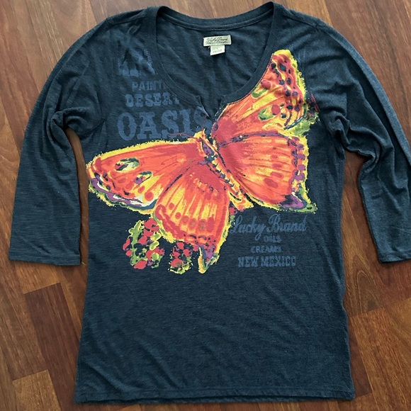 Lucky Brand Tops - Lucky Brand Navy and Orange Butterfly Top
